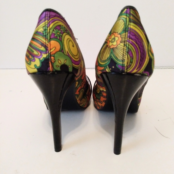 Sarah Jayne Floral Print Fabric Peep Toe 4 1/2" Heels sz 9 M - Picture 6 of 12